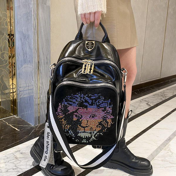 Ženski moderan ruksak s likom lava i ukrasnim kamenčićima