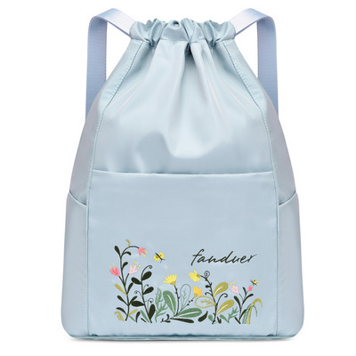 Γυναικείο υφασμάτινο σακίδιο πλάτης με μπροστινή τσέπη και κέντημα