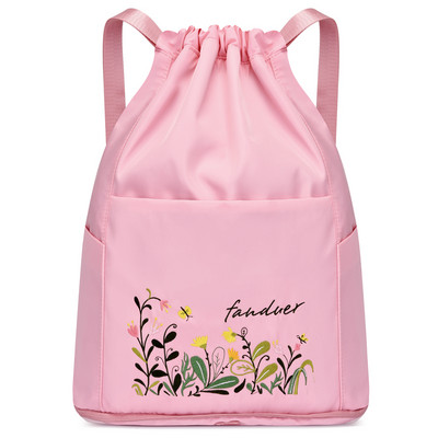 Γυναικείο υφασμάτινο σακίδιο πλάτης με μπροστινή τσέπη και κέντημα