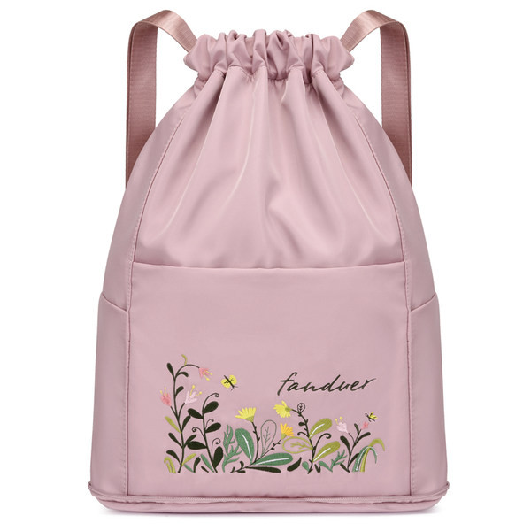 Γυναικείο υφασμάτινο σακίδιο πλάτης με μπροστινή τσέπη και κέντημα