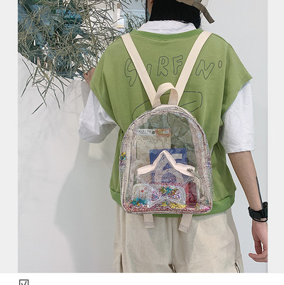 Naiste läbipaistev läikiva efektiga seljakott