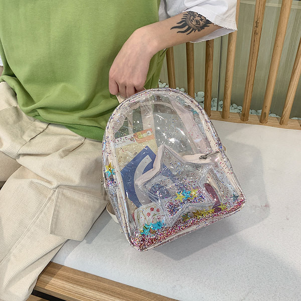 Naiste läbipaistev läikiva efektiga seljakott
