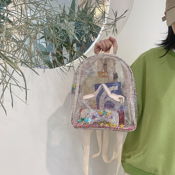 Naiste läbipaistev läikiva efektiga seljakott