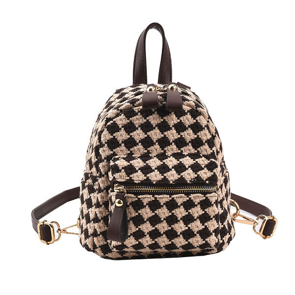 Naiste ruuduline tõmbluku ja esitaskuga seljakott