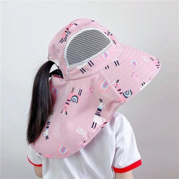 Παιδικό αντηλιακό καπέλο με φαρδύ γείσο και κορδόνια