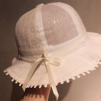 Нов модел лятна детска шапка с панделка и цветя за момичета