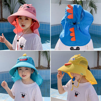 Слънцезащитна шапка за момичета с бродерия и връзки