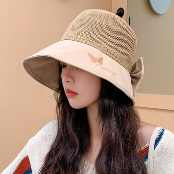 Лятна слънцезащитна шапка с козирка и панделка за момичета