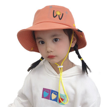 Лятна детска шапка с широка периферия и връзки
