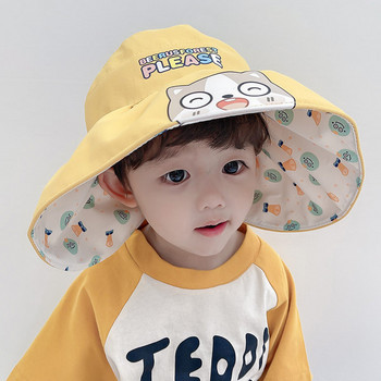 Детска слънцезащитна шапка с голяма периферия и апликация
