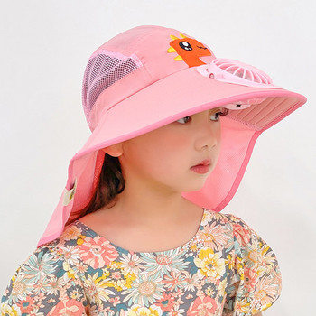 Лятна детска слънцезащитна шапка с вентилатор и апликация