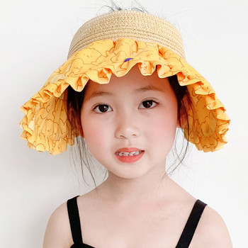 Лятна слънцезащитна шапка с голяма периферия и флорални мотиви