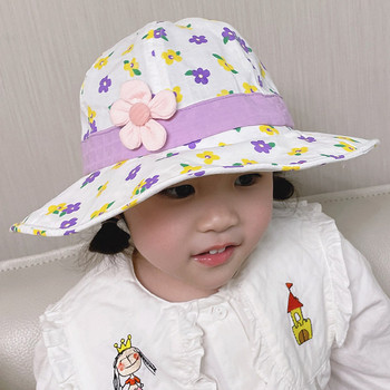 Υφασμάτινο καπέλο με φαρδύ γείσο και floral σχέδιο