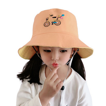 Παιδικό καπέλο με κέντημα και κορδόνια