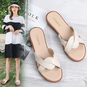 Ženske casual papuče s poprečnim remenima od eko kože