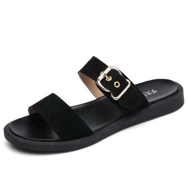 Ljetne ženske papuče od umjetne kože sa metalnom kopčom