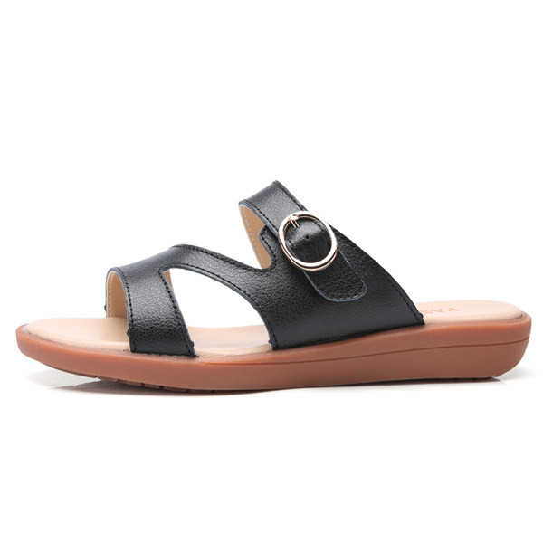 Ženske kožne papuče s ravnim potplatom i kopčom