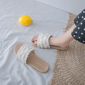 Ljetne ženske papuče sa perlicama i ravnim đonom