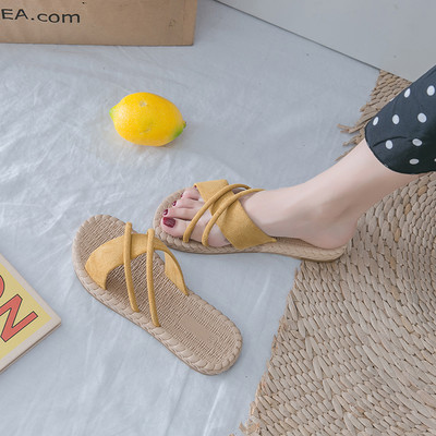 Ljetne ženske papuče sa perlicama i ravnim đonom