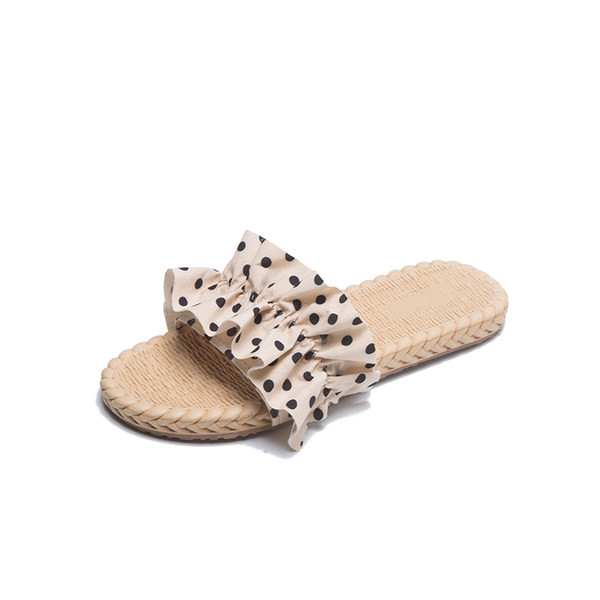 Ljetne ženske papuče s tekstilnim trakicama i kovrčama