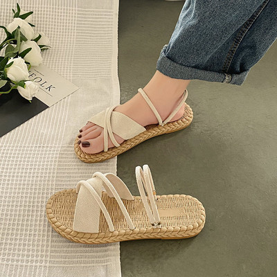 Ženske papuče s tekstilnim naramenicama i trakom