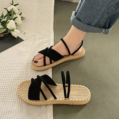 Ženske papuče s tekstilnim naramenicama i trakom