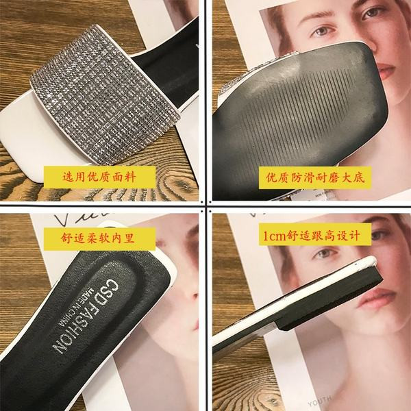 Ženske moderne četvrtaste papuče s ukrasnim kamenčićima