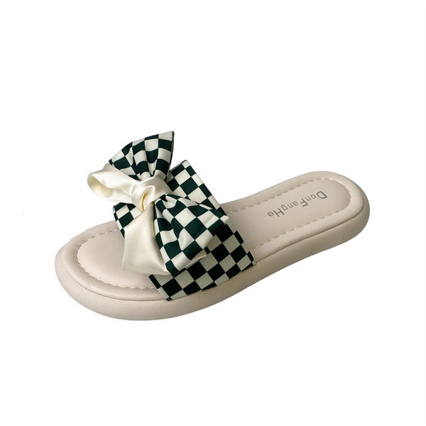 Ženske papuče s ravnim potplatom i satenskom trakom