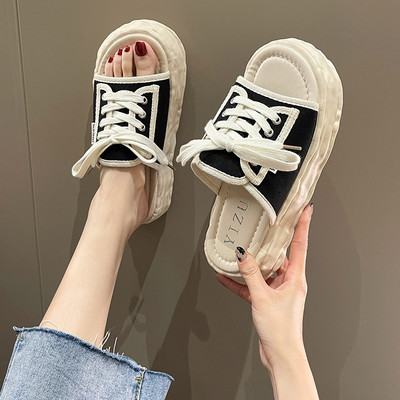 Casual γυναικείες παντόφλες με κορδόνια σε δύο χρώματα