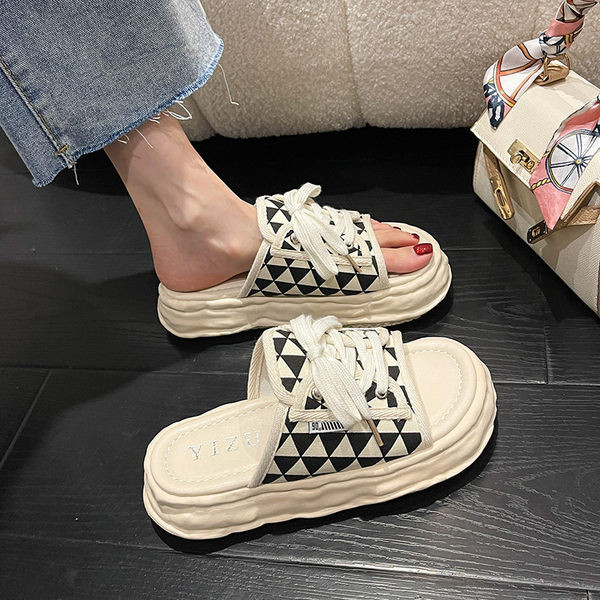 Casual γυναικείες παντόφλες με κορδόνια σε δύο χρώματα