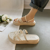 Ženske moderne papuče s platformom 4 cm bisera i metalnim elementom