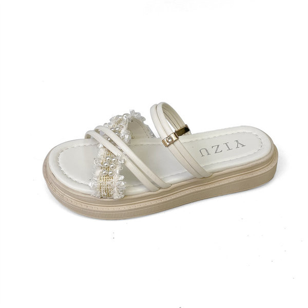 Ženske moderne papuče s platformom 4 cm bisera i metalnim elementom