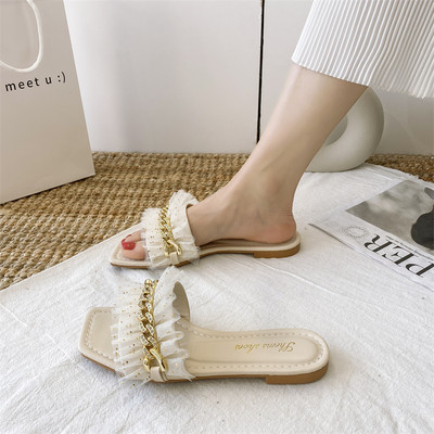 Ženske papuče s ukrasnim metalnim lančićem