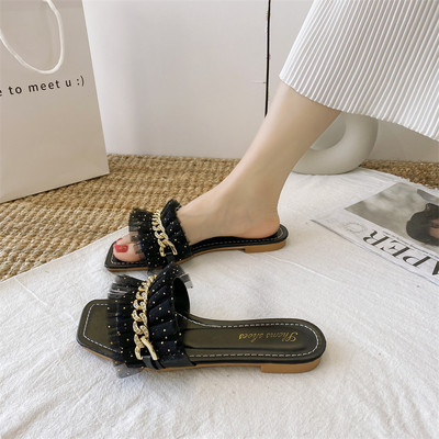 Ženske papuče s ukrasnim metalnim lančićem