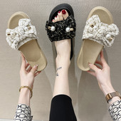 Ženske papuče sa trakom i perlama u dvije boje