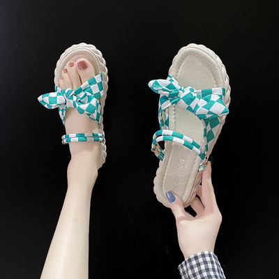 Casual γυναικείες καρό παντόφλες με κορδέλα