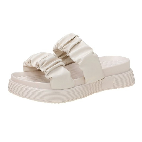 Ženske papuče sa nabranim remenčićima od eko kože