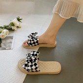 Casual γυναικείες παντόφλες με καρό κορδέλα