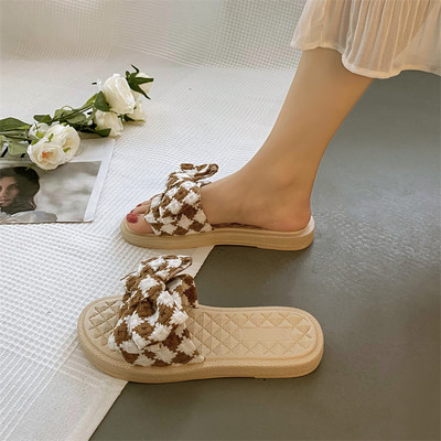 Casual γυναικείες παντόφλες με καρό κορδέλα