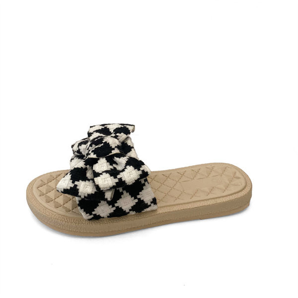 Casual γυναικείες παντόφλες με καρό κορδέλα