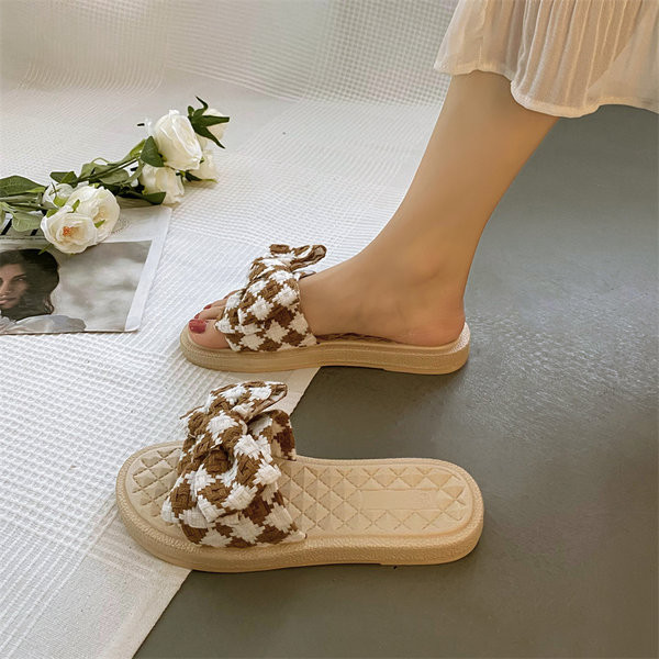 Casual γυναικείες παντόφλες με καρό κορδέλα