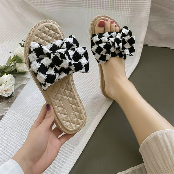 Casual γυναικείες παντόφλες με καρό κορδέλα