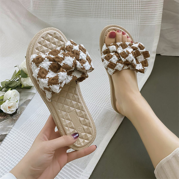 Casual γυναικείες παντόφλες με καρό κορδέλα