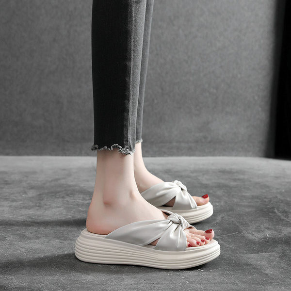 Eko-nahast sõlmega ristrihmadega naiste sussid