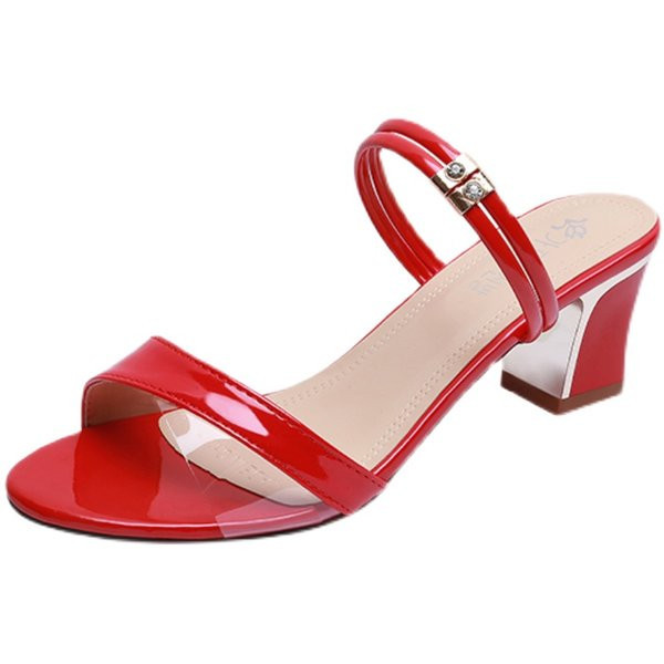 Ženske papuče s debelom četvrtastom petom 6 cm i metalnim elementom