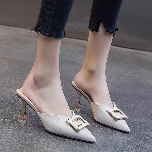 Ženske špicaste papuče s kopčom i petom od 6,5 cm