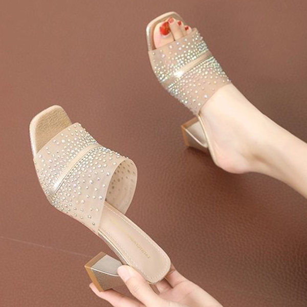 Moderne papuče s kamenčićima i petom 6,5 cm