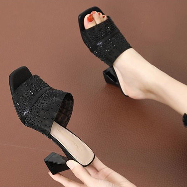 Moderne papuče s kamenčićima i petom 6,5 cm