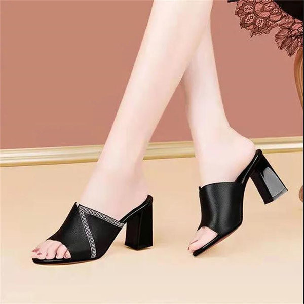 Ženske elegantne papuče s ukrasnim kamenčićima i petom 6,5 cm