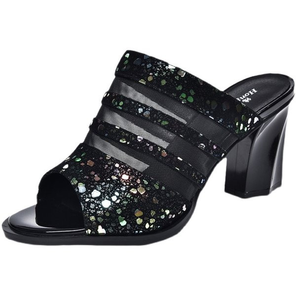 Moderne ženske papuče na visoku četvrtastu petu 7 cm